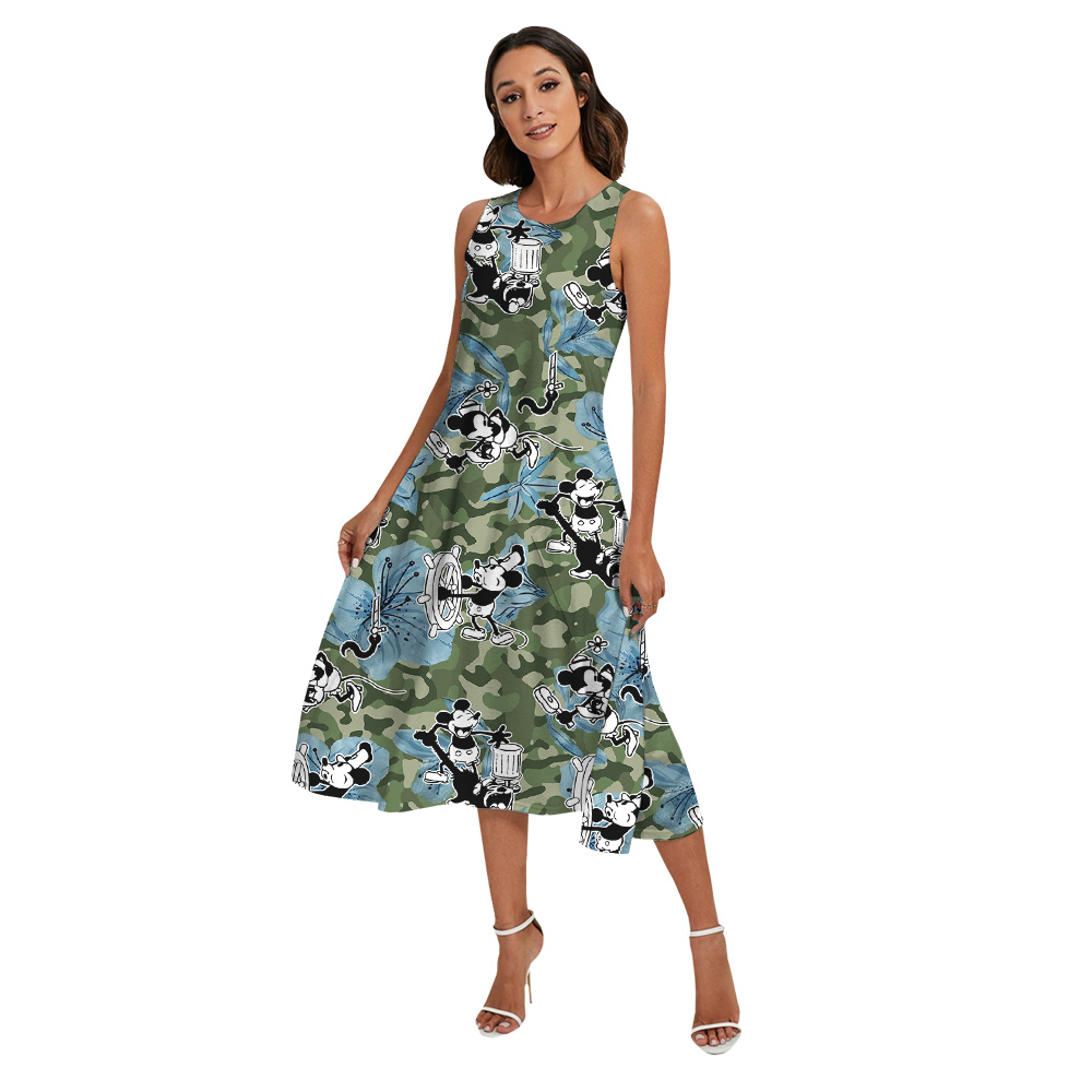 Hibiscus Camouflage Steamboat Willie Mickey Green Matching Family Hawaiian Outfits