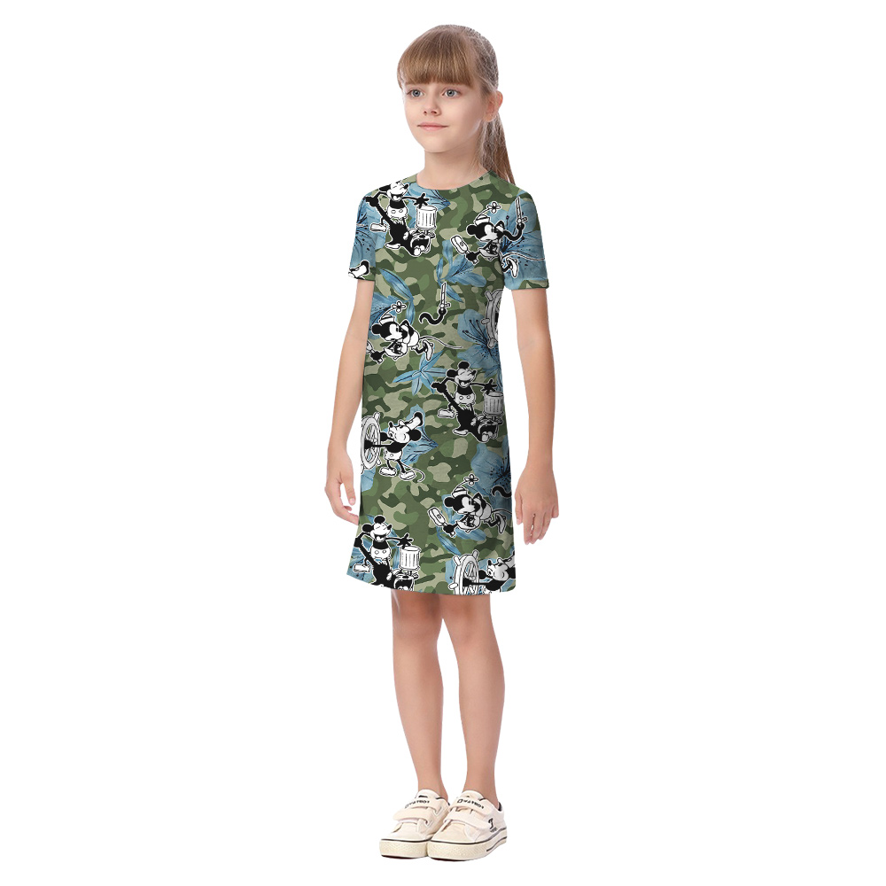 Hibiscus Camouflage Steamboat Willie Mickey Green Matching Family Hawaiian Outfits