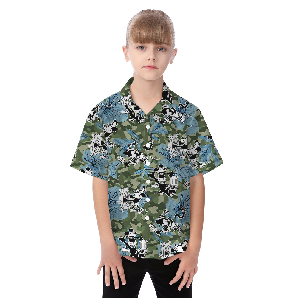 Hibiscus Camouflage Steamboat Willie Mickey Green Matching Family Hawaiian Outfits