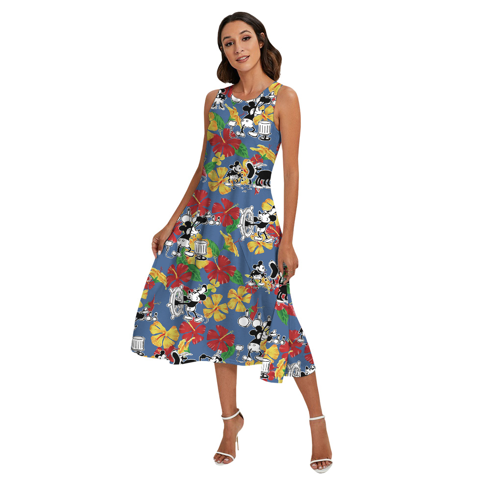 Colorful Hibiscus Steamboat Willie Mickey Family Matching Hawaiian Outfits