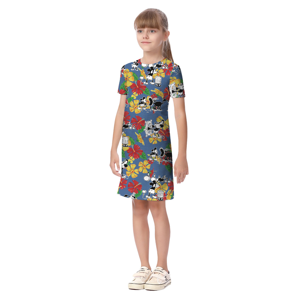 Colorful Hibiscus Steamboat Willie Mickey Family Matching Hawaiian Outfits
