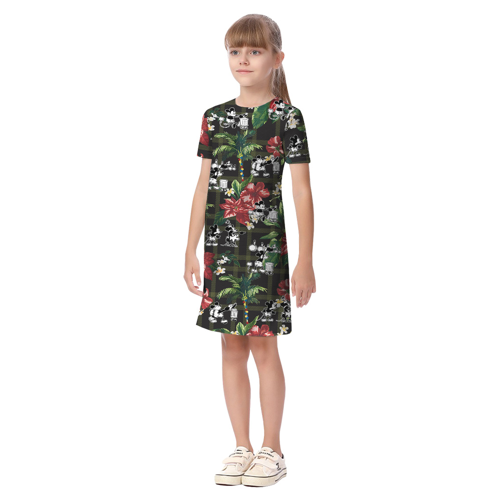 Poisettia Palm Tree Steamboat Willie Mickey Matching Family Hawaiian Shirts And Dresses