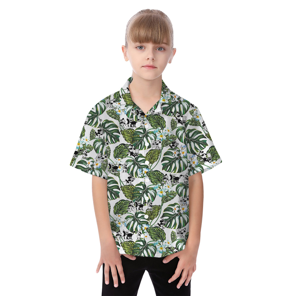 Tropical Leave Floral Mickey Steamboat Willie Matching Family Hawaiian Outfits