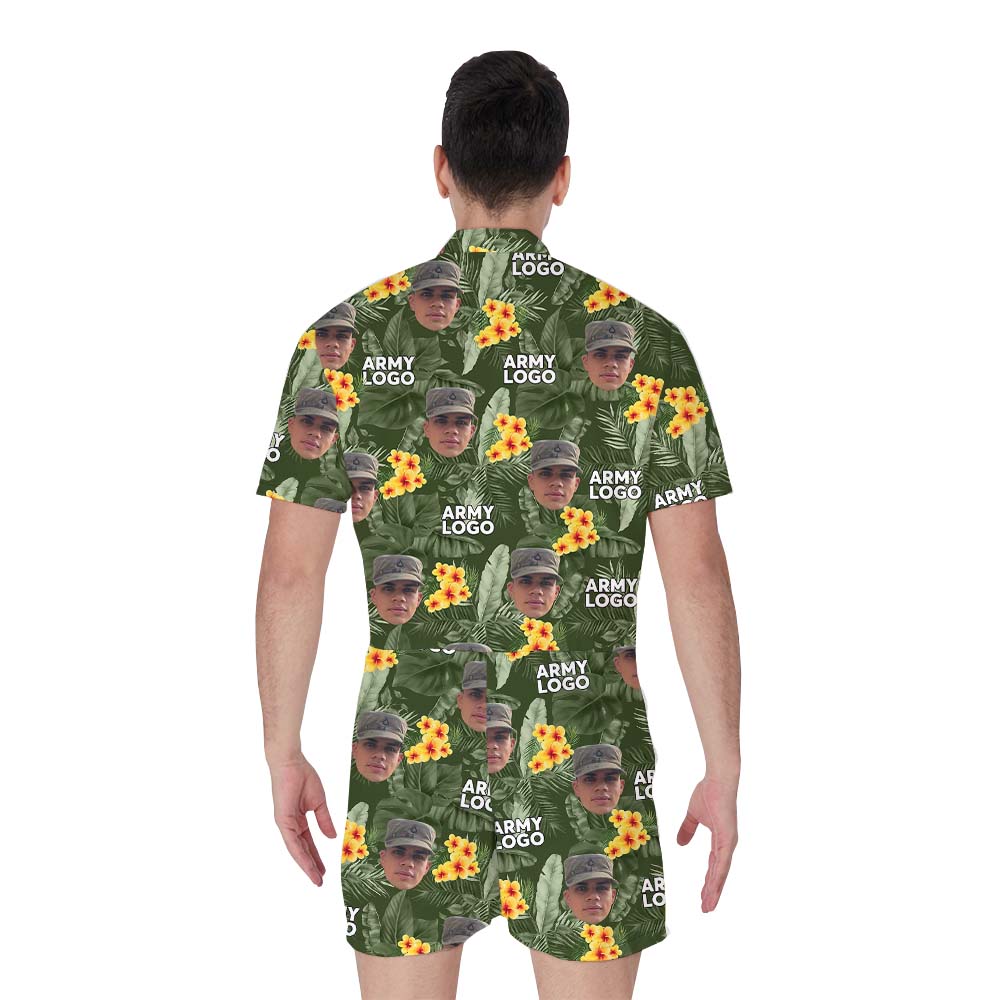 Custom Face And Logo Camouflage Tropical Romper For Men