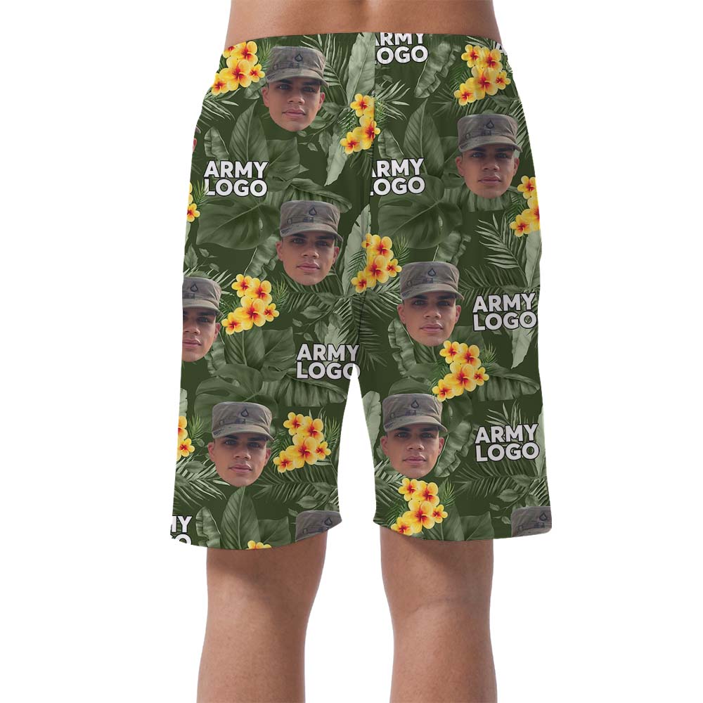 Custom Logo And Face Camo Hawaiian Shorts For Men