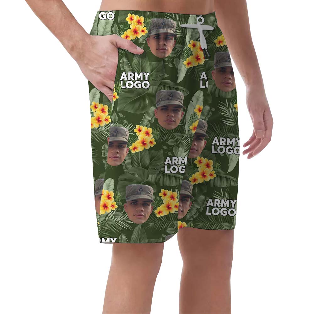 Custom Logo And Face Camo Hawaiian Shorts For Men