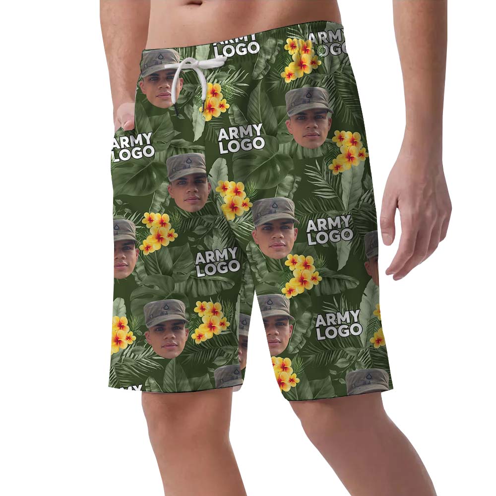 Custom Logo And Face Camo Hawaiian Shorts For Men