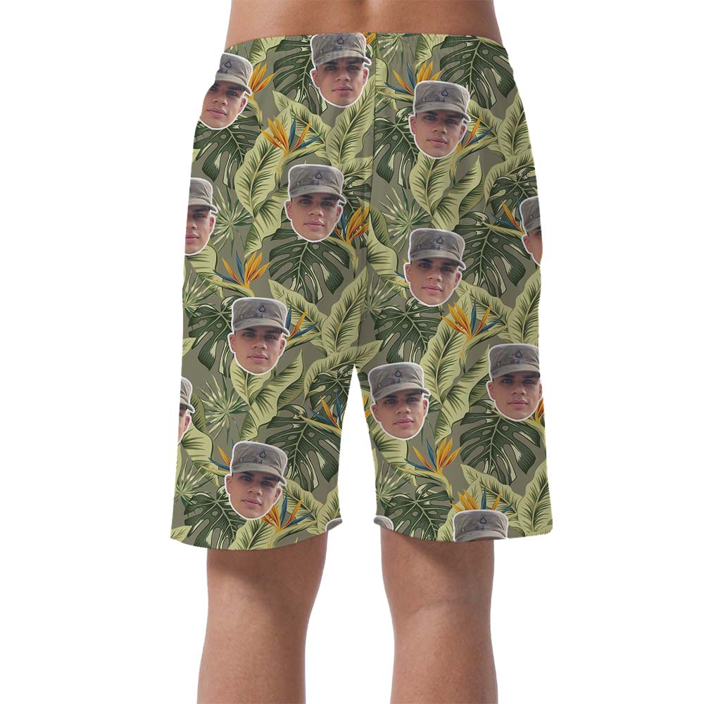 Custom Soldier Face Tropical Men's Swim Trunks