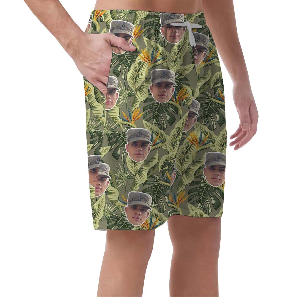 Custom Soldier Face Tropical Men's Swim Trunks