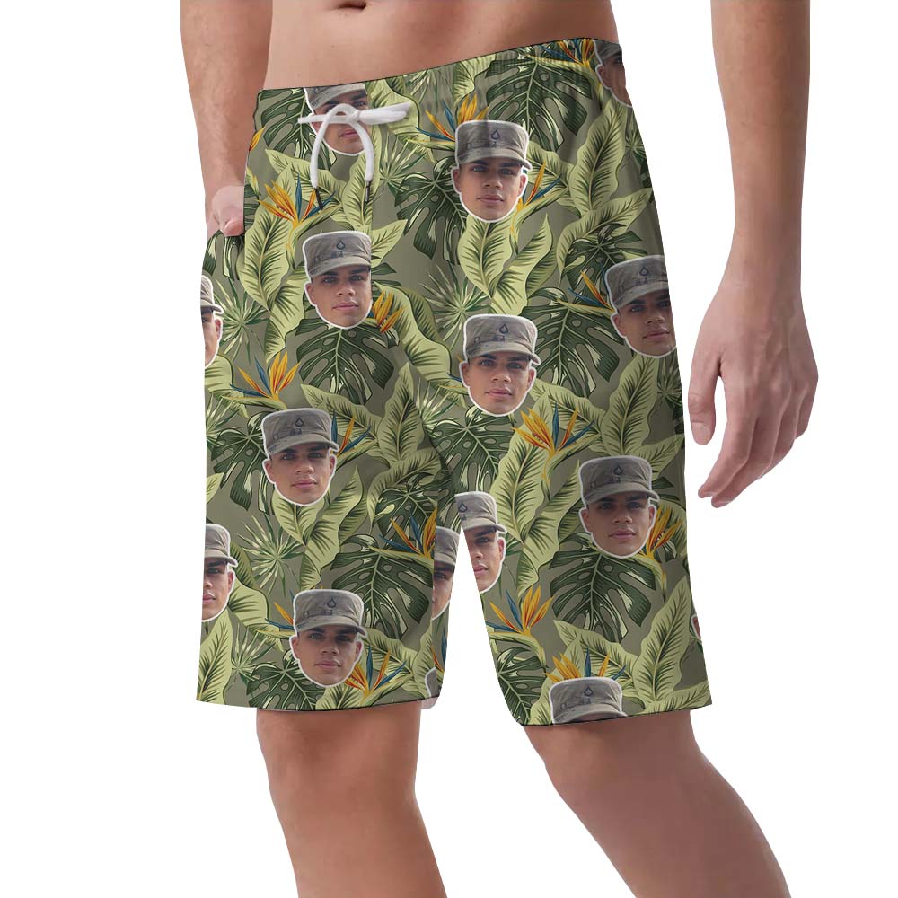 Custom Soldier Face Tropical Men's Swim Trunks