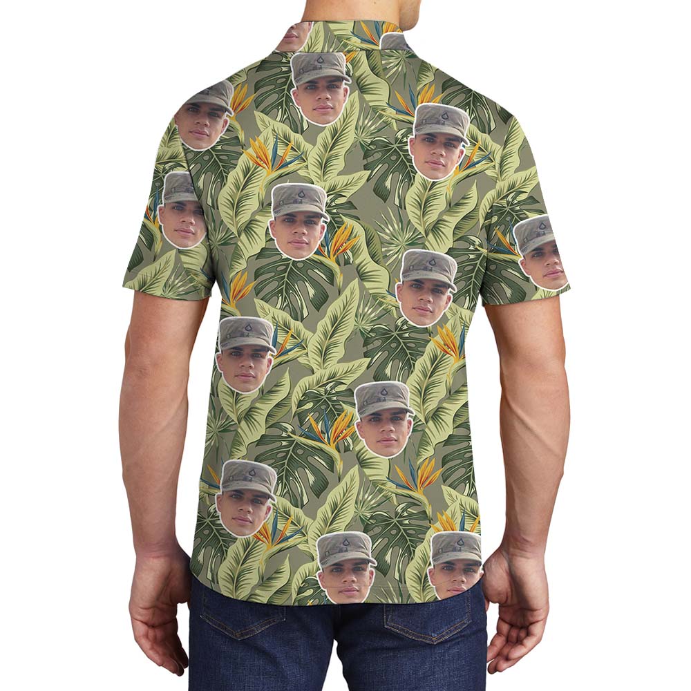 Personalized Camo Tropical Men's Polo Shirt With Faces