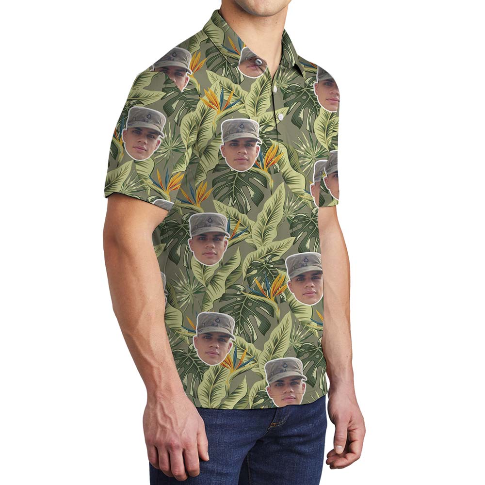 Personalized Camo Tropical Men's Polo Shirt With Faces