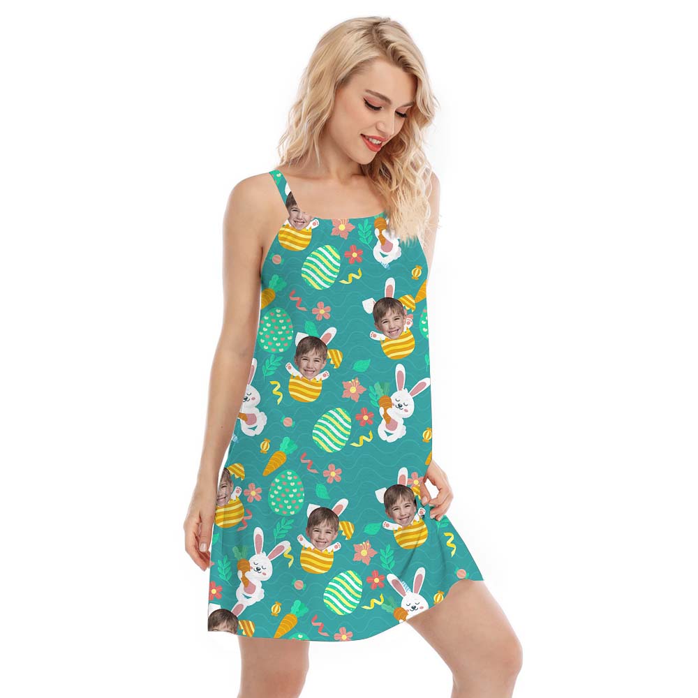 Made-to-Order Festive Bunny Face Easter Cami Dress For Women