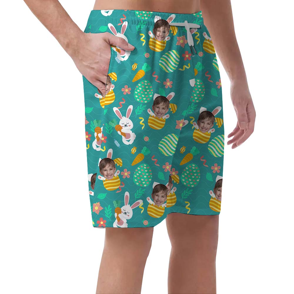 Custom Photo Bunny Egg Aloha Men's Shorts