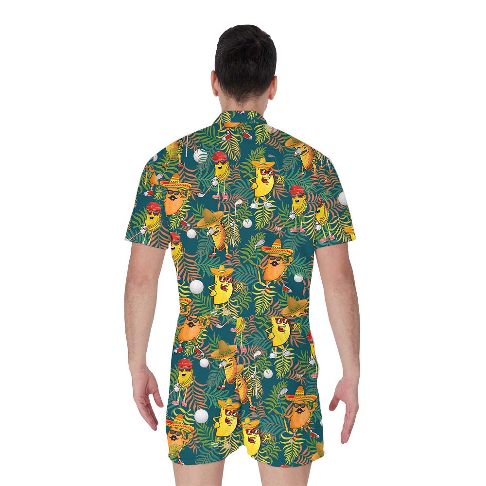 Taco Print Golfing Tropical Romper For Men