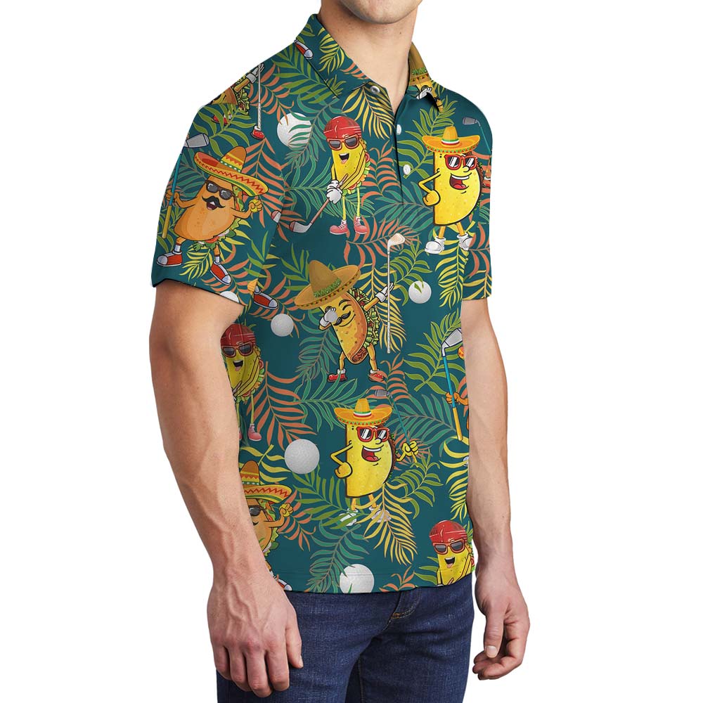 Golfing Taco Pattern Men's Collared Polos