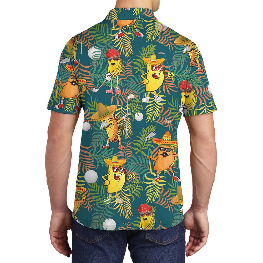 Golfing Taco Pattern Men's Collared Polos