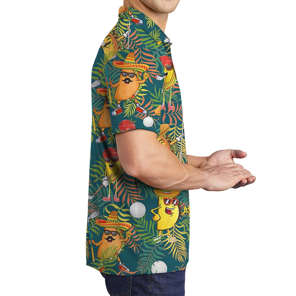 Golfing Taco Pattern Men's Collared Polos