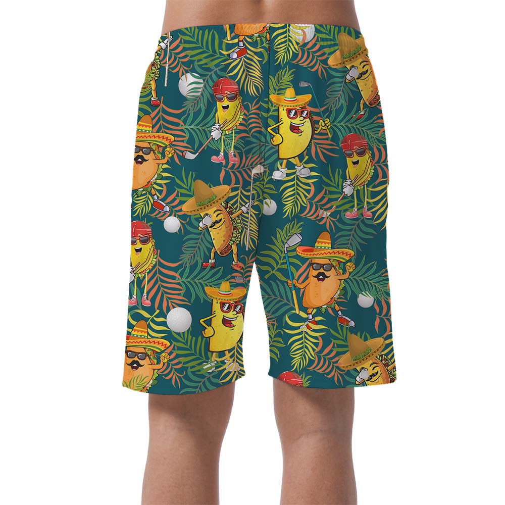 Fun Taco Golf Themed Men's Beach Shorts
