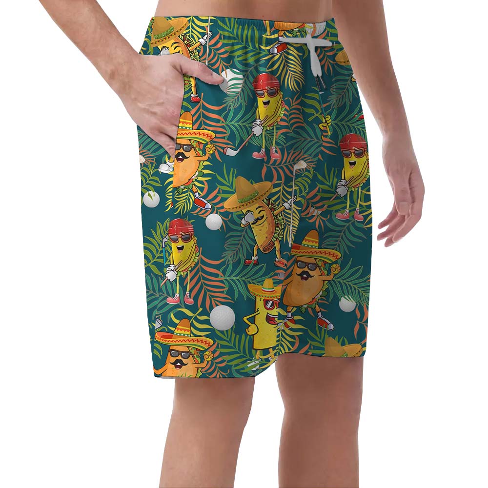 Fun Taco Golf Themed Men's Beach Shorts