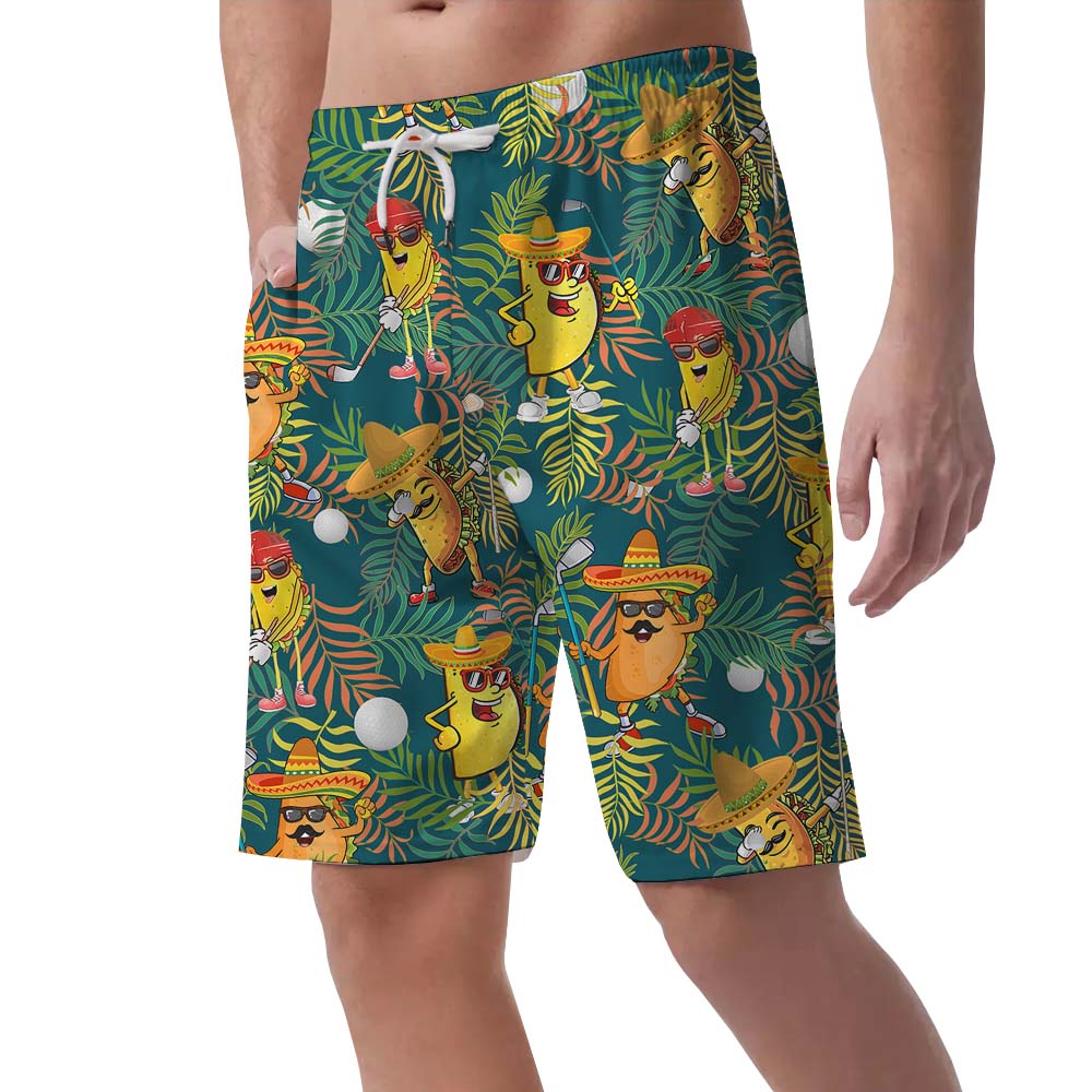 Fun Taco Golf Themed Men's Beach Shorts