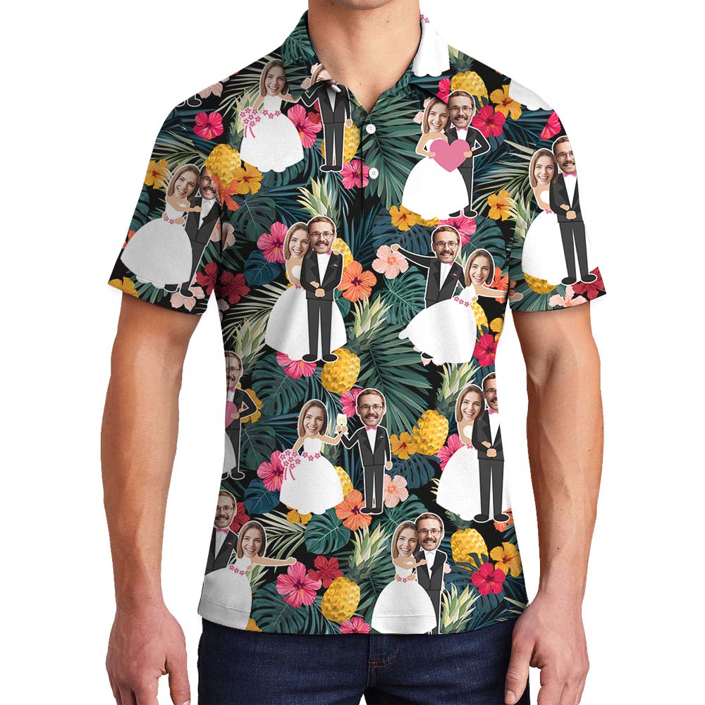 Custom Bride And Groom Face Men's Polo Shirts - variant image 1