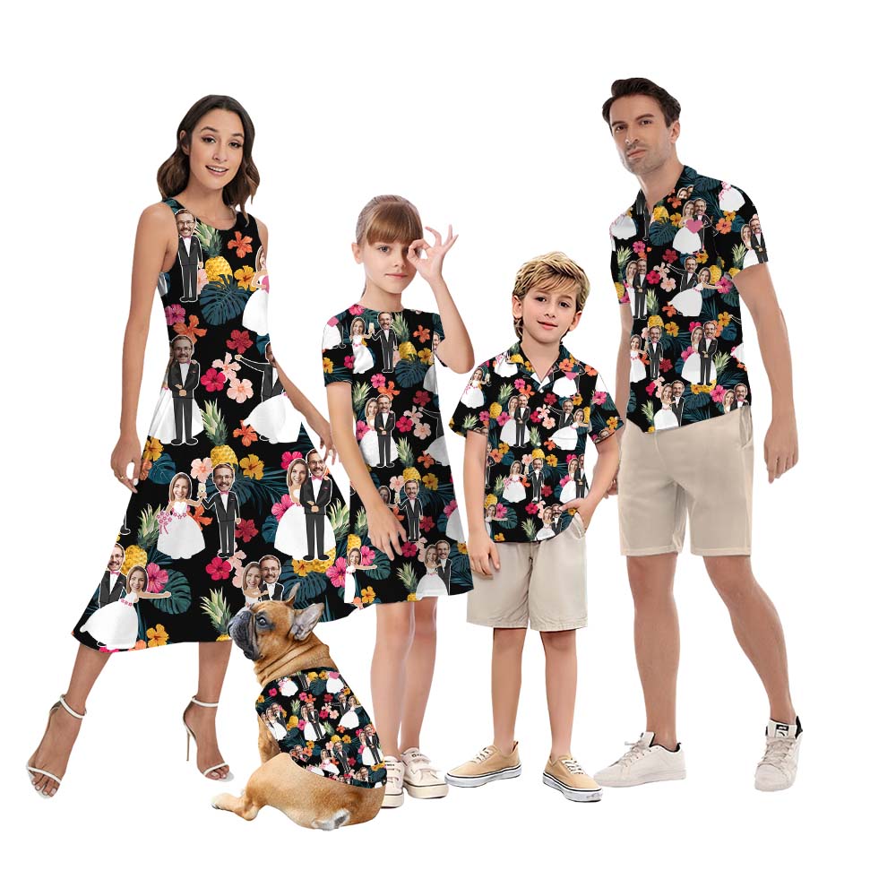 Matching Anniversary Pineapple Custom Face Hawaiian Shirts For Family - variant image 1