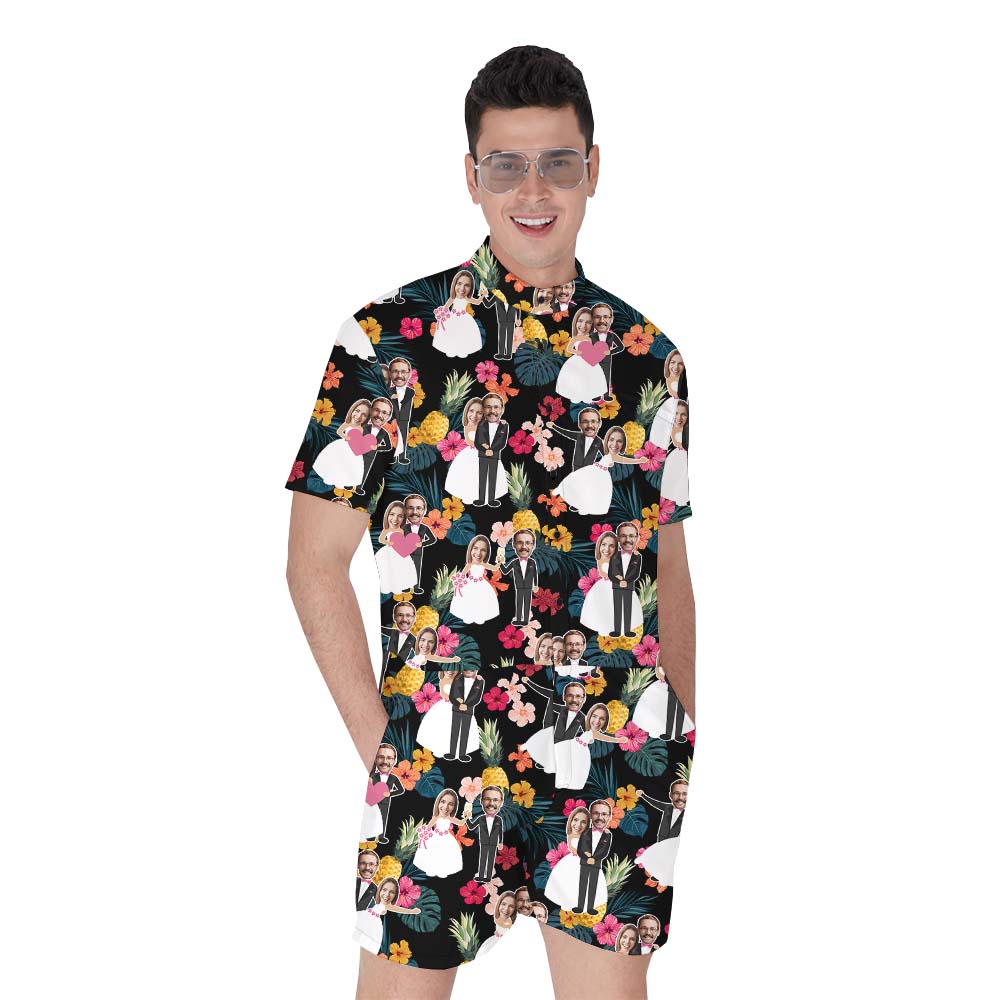 Bride And Groom Custom Face Men's Romper For Wedding - variant image 1