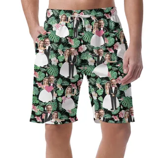 Couples Custom Hawaiian Wedding Men's Swim Trunks