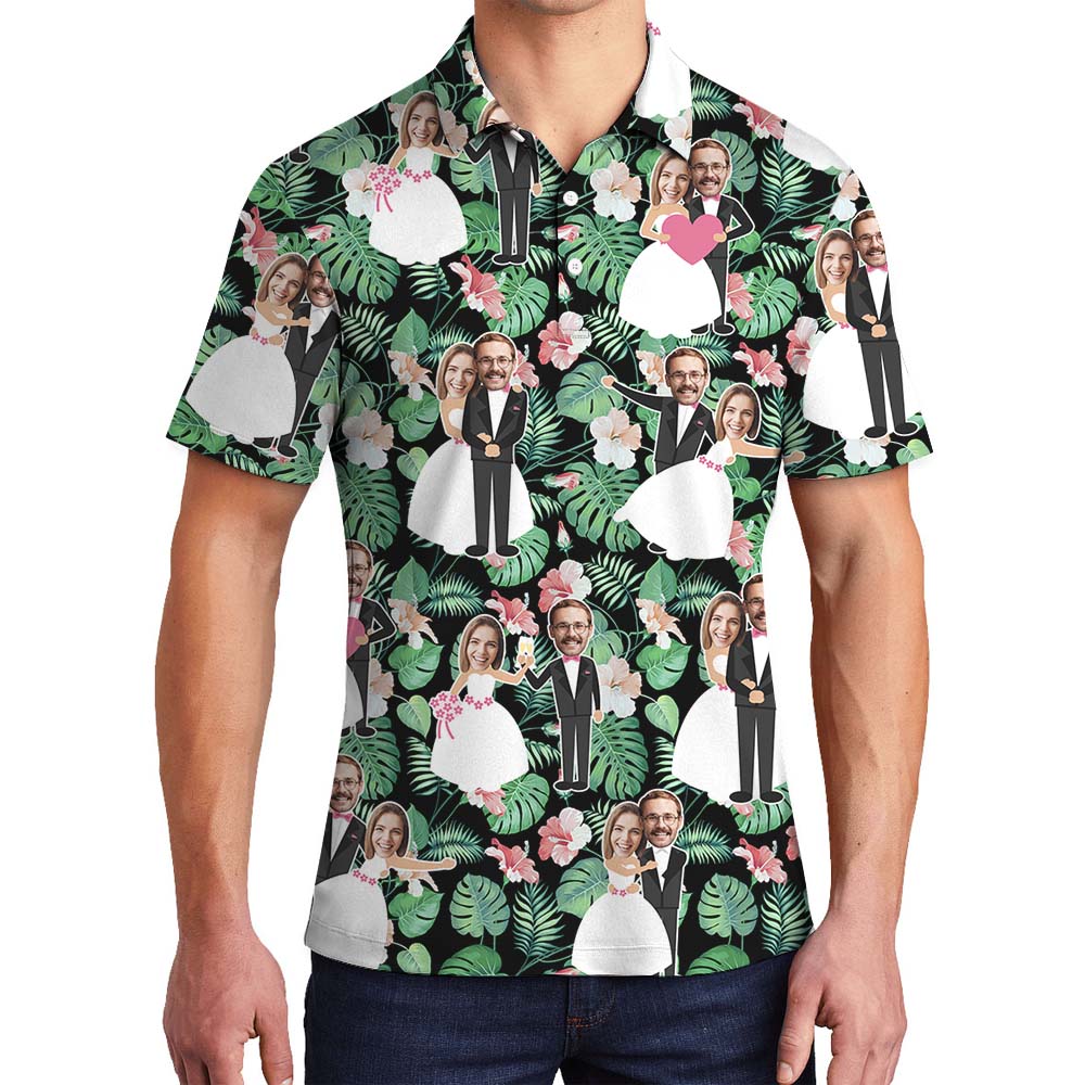 Custom Face Wedding Men's Collared Polo Shirts - variant image 1