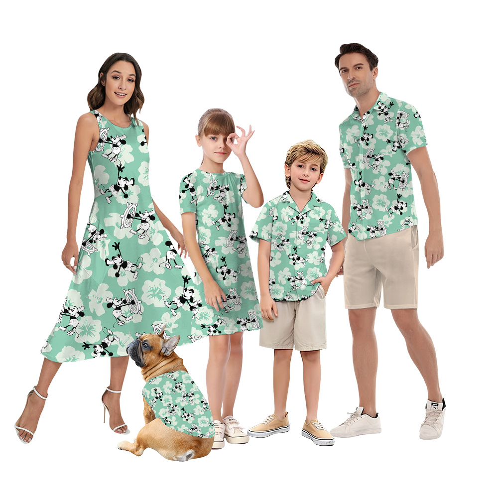 Cute Mickey Steamboat Willie Floral Family Matching Hawaiian Outfits - variant image 1