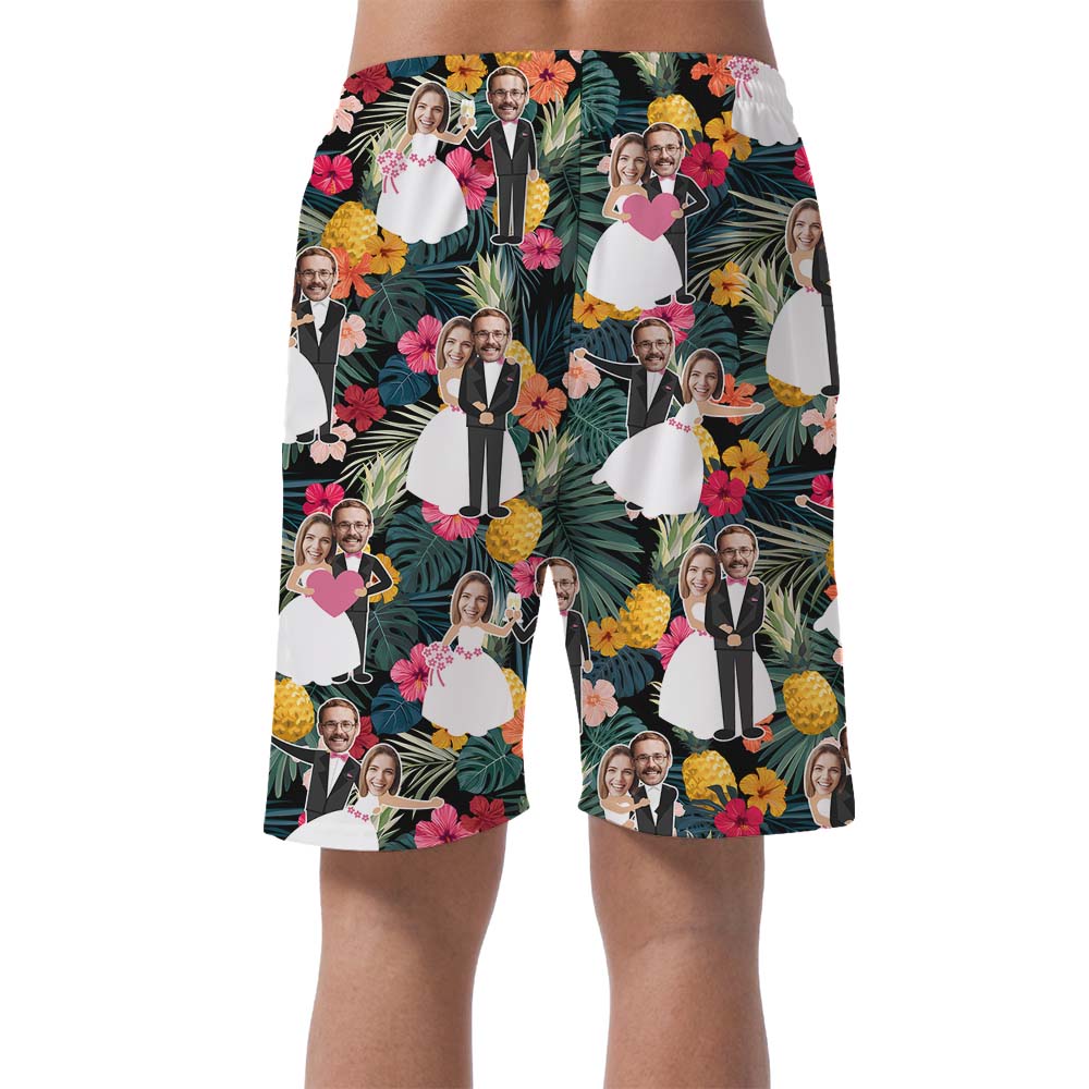 His and Hers Custom Face Wedding Swim Trunks