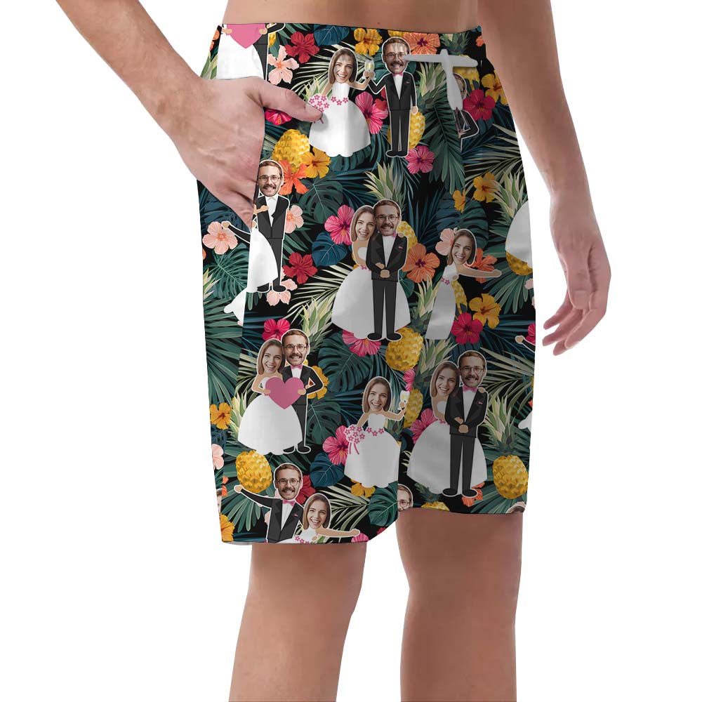 His and Hers Custom Face Wedding Swim Trunks