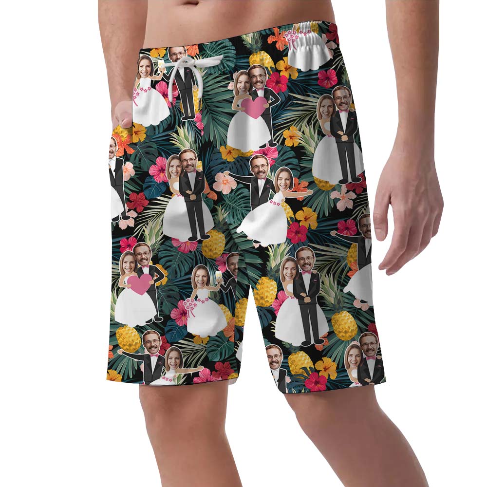 His and Hers Custom Face Wedding Swim Trunks