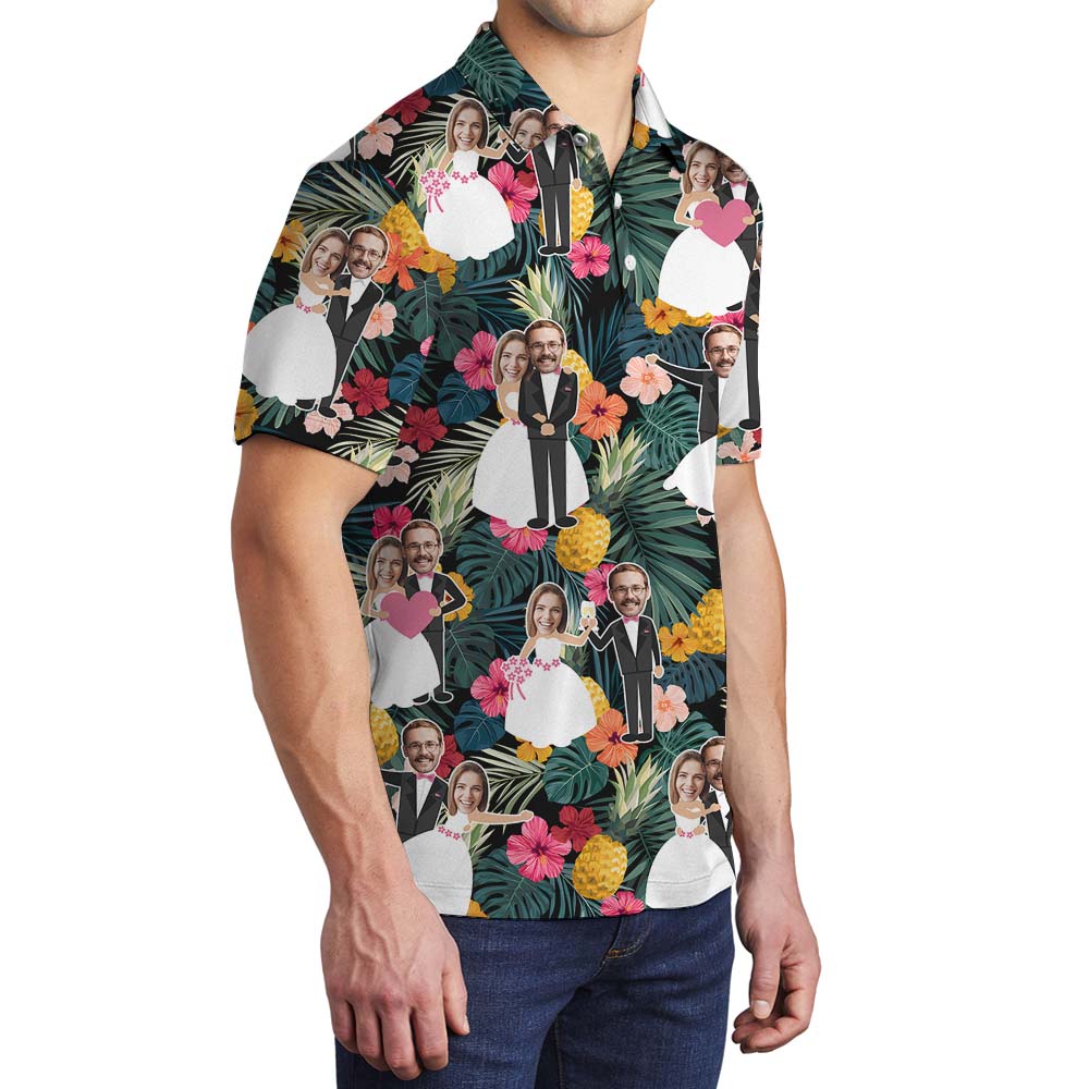 Custom Bride And Groom Face Men's Polo Shirts