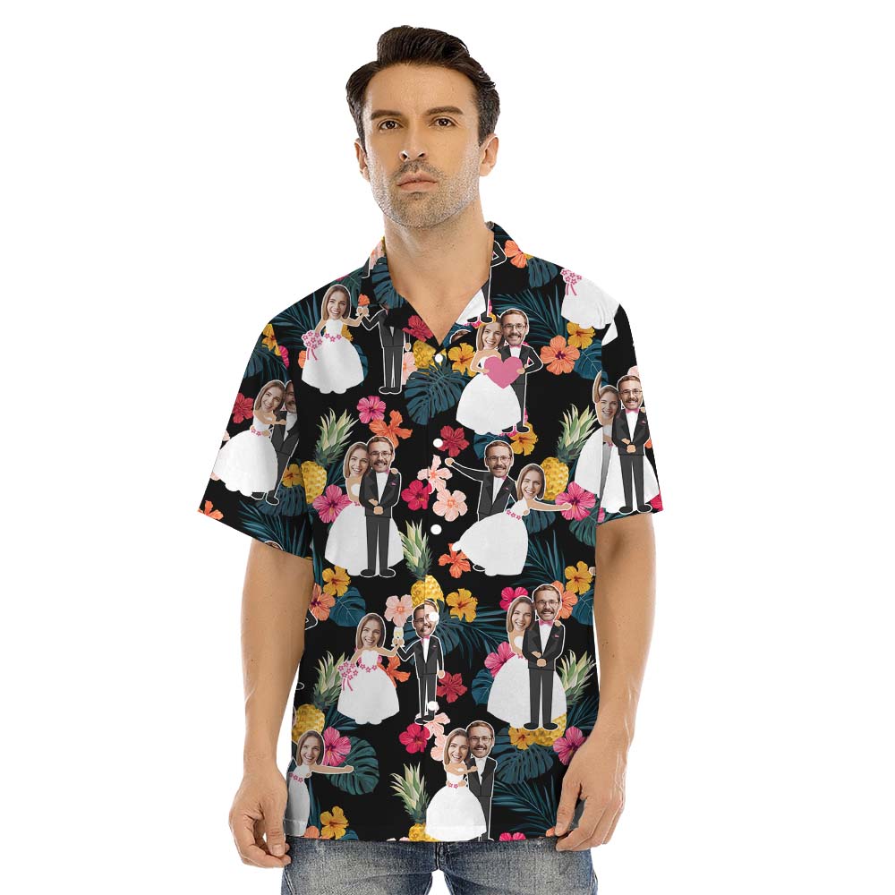 Matching Anniversary Pineapple Custom Face Hawaiian Shirts For Family