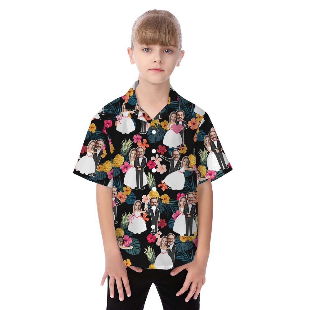 Matching Anniversary Pineapple Custom Face Hawaiian Shirts For Family