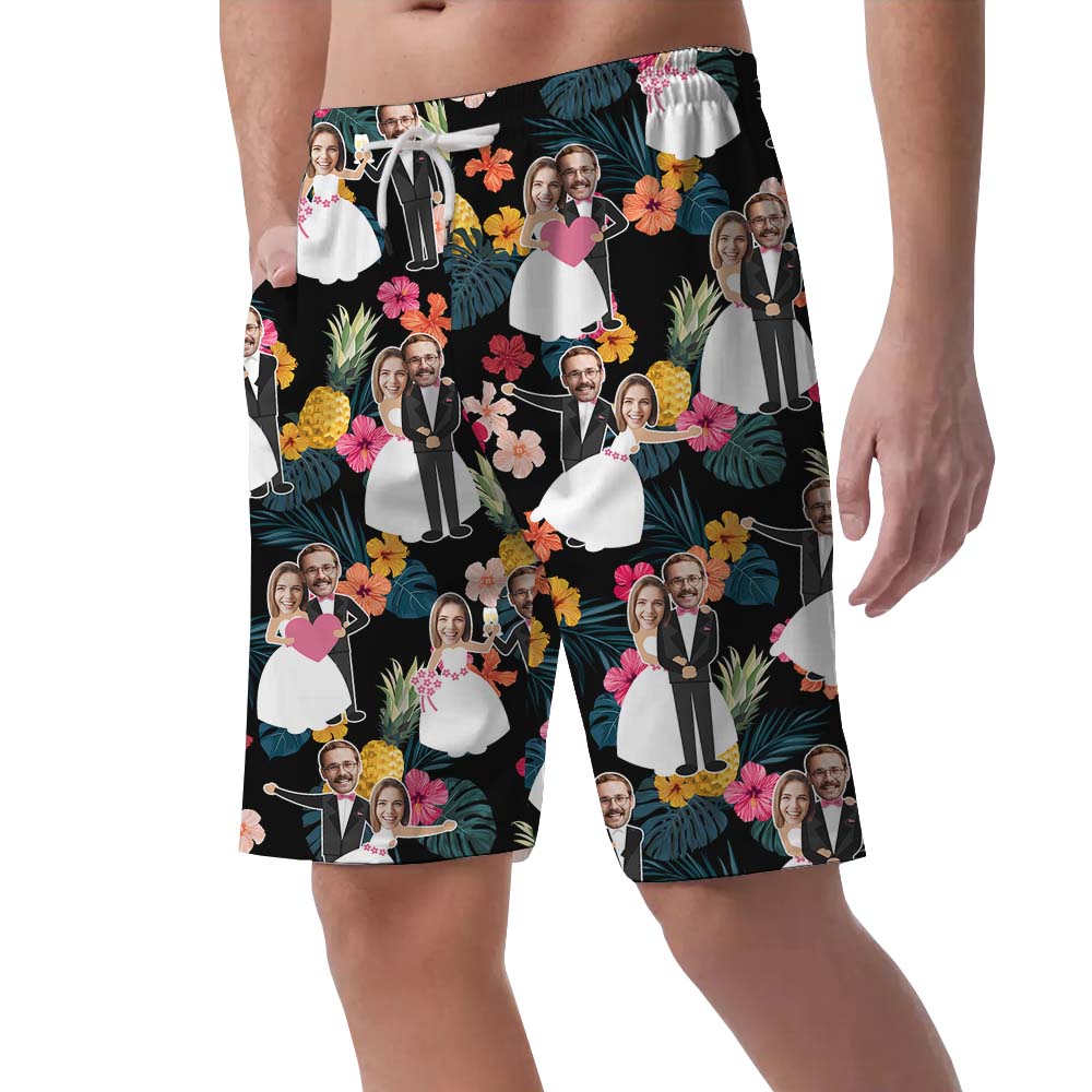 Couples Pineapple Print Wedding Men's Hawaiian Shorts
