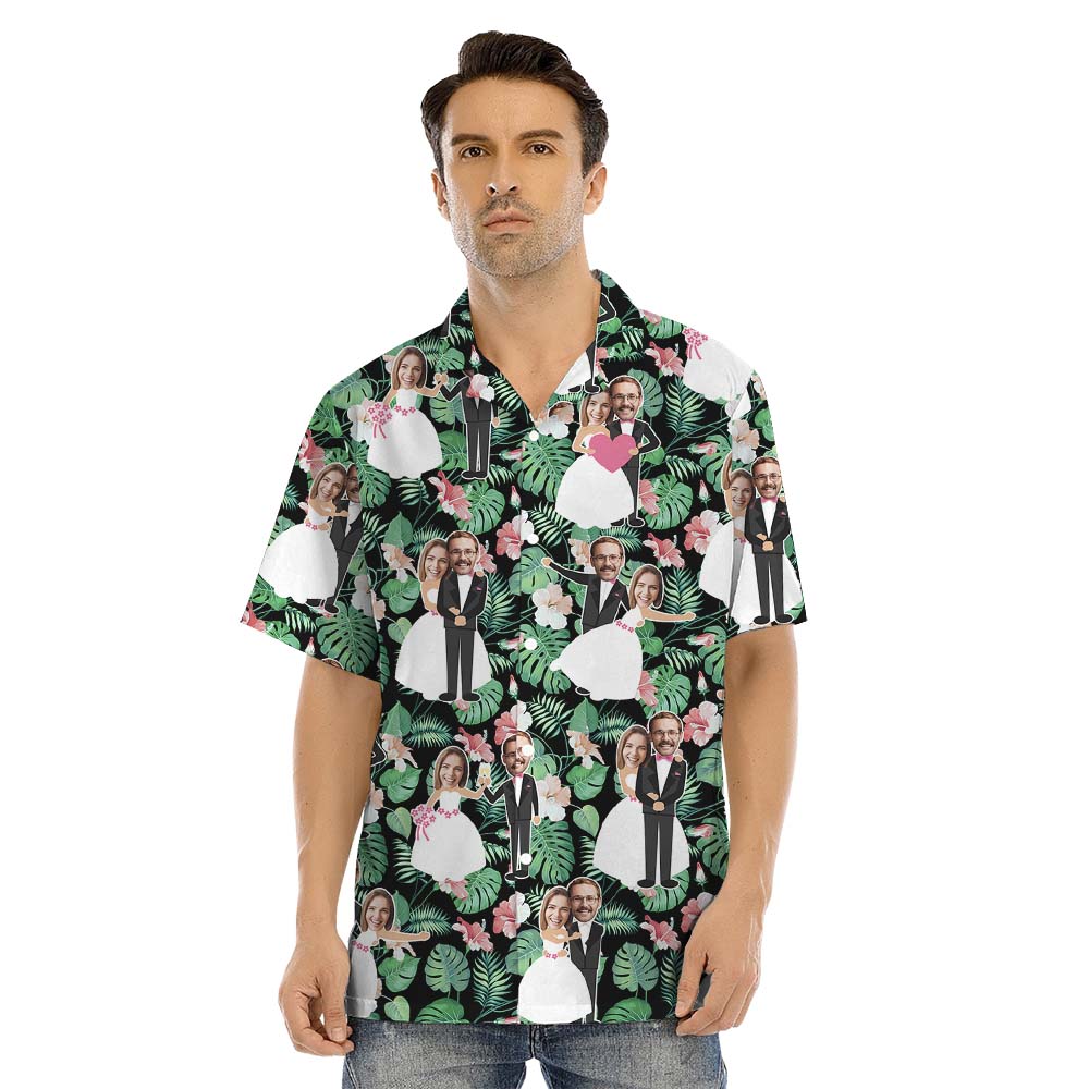 Personalized Face Hawaiian Wedding Anniversary Matching Family Hawaiian Outfits