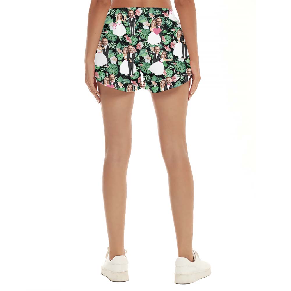 Unique Wedding Couple Custom Women's Beach Shorts