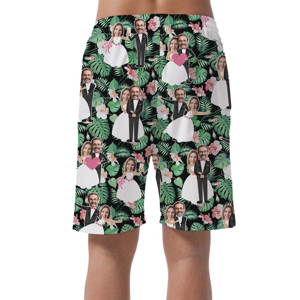 Couples Custom Hawaiian Wedding Men's Swim Trunks