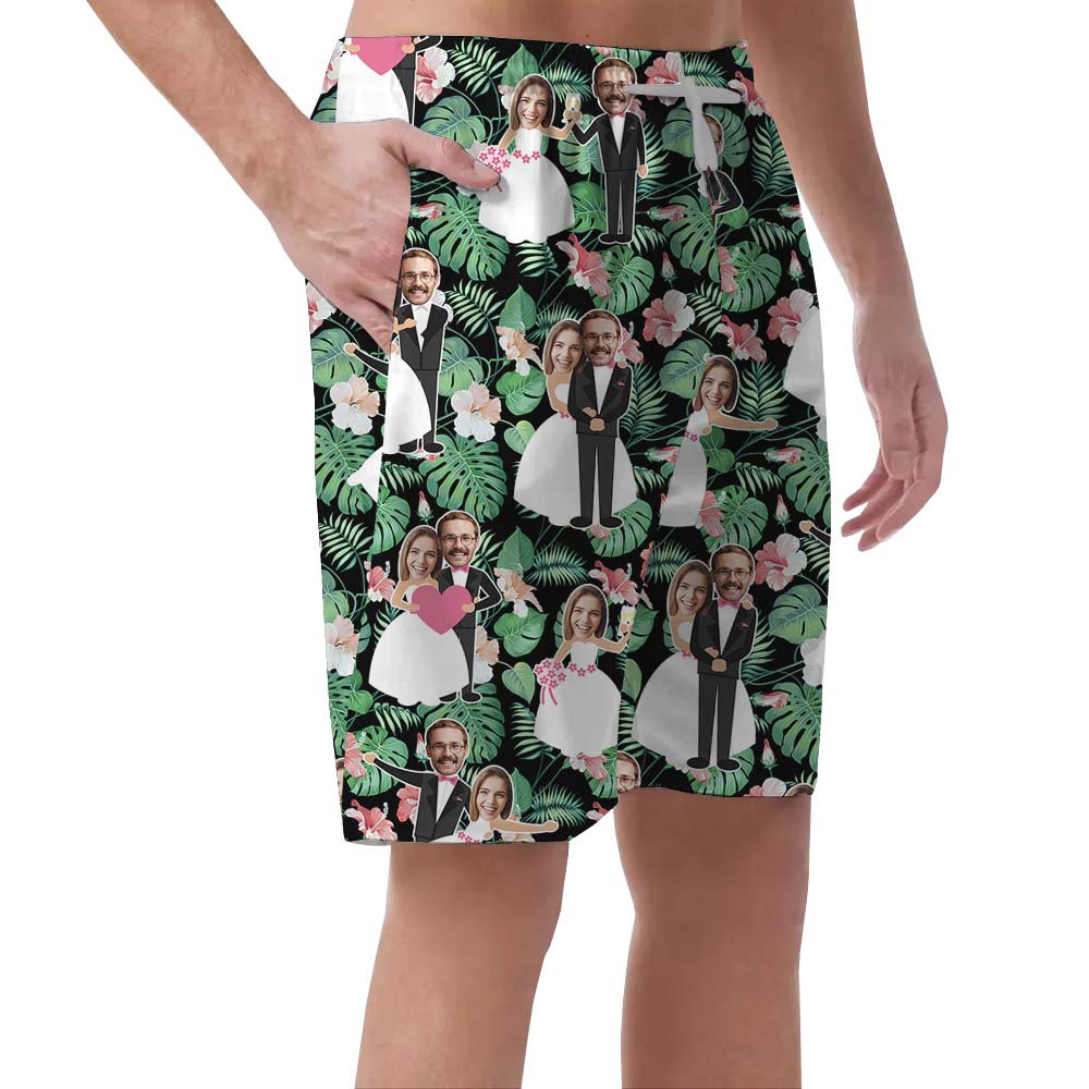 Couples Custom Hawaiian Wedding Men's Swim Trunks