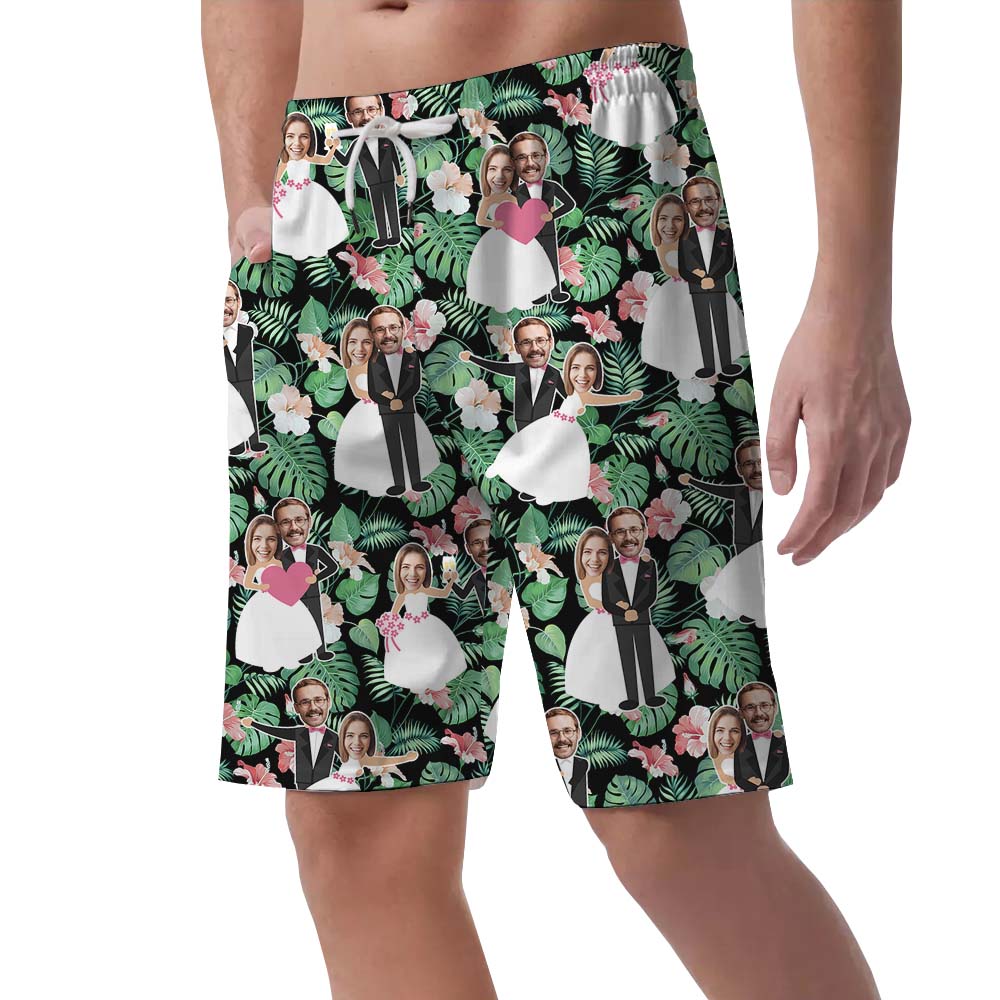 Couples Custom Hawaiian Wedding Men's Swim Trunks