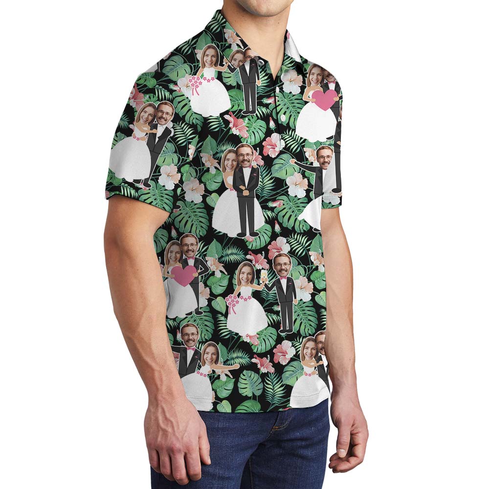 Custom Face Wedding Men's Collared Polo Shirts