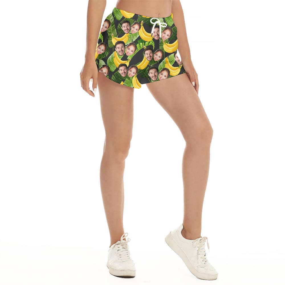 Banana Pattern Hawaiian Shorts Women Custom Face