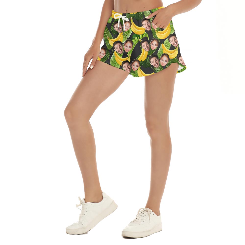 Banana Pattern Hawaiian Shorts Women Custom Face