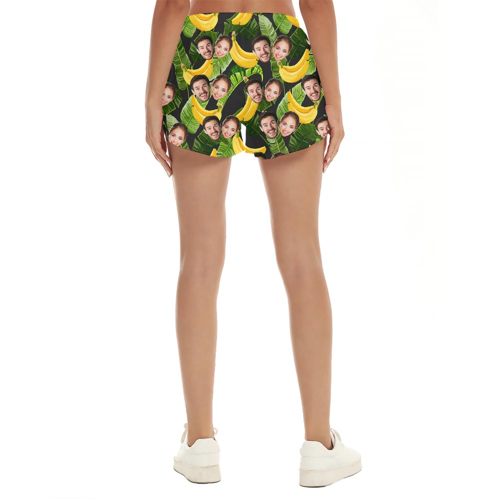 Banana Pattern Hawaiian Shorts Women Custom Face