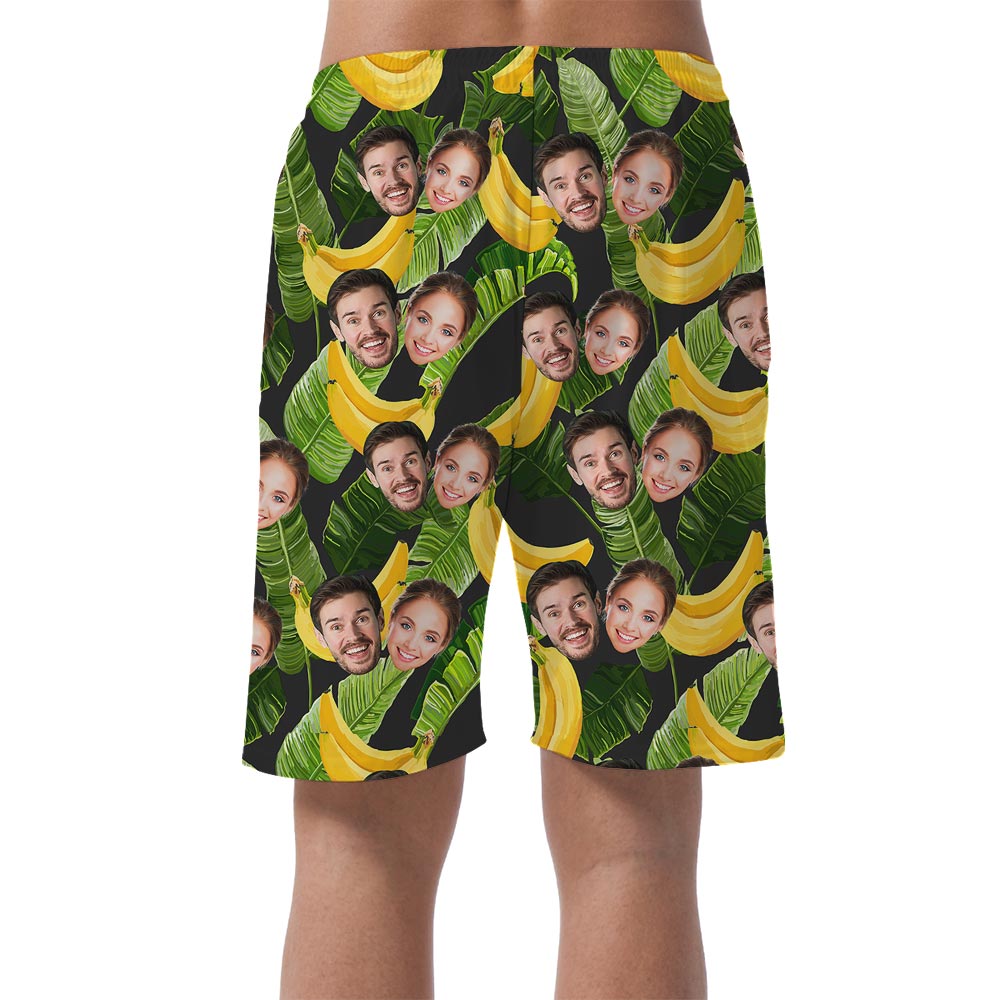 Custom Banana Hawaiian Shorts Men With Couple Faces