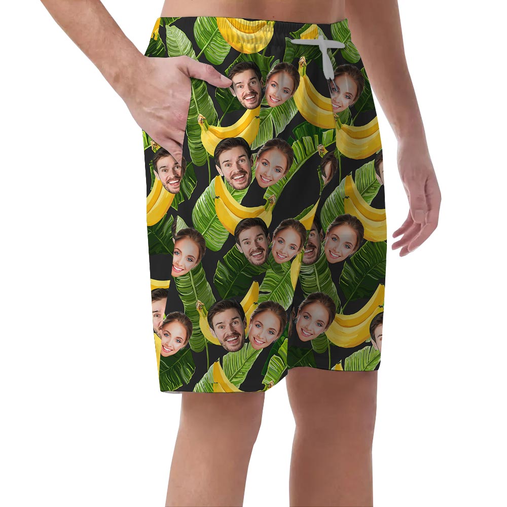 Custom Banana Hawaiian Shorts Men With Couple Faces