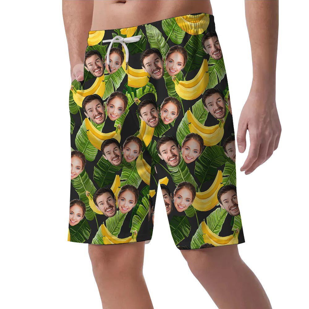 Custom Banana Hawaiian Shorts Men With Couple Faces